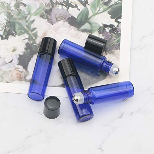 JIUWU 15pcs 5ml Blue Essential Oils Stainless Steel Roller-on Bottles Refillable Perfume Organic Beauty Stainless Steel Frosted Vials with 2pcs Funnels, 1 Tool