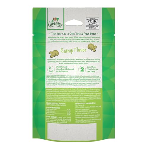 Greenies Feline Adult Natural Dental Care Cat Treats, Catnip Flavor, 2.1 oz. Pouch