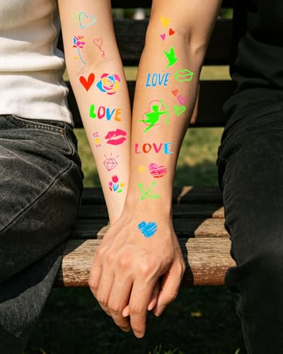 Glow in the Dark Temporary Tattoos, 8 Sheets 120+ Neon Designs