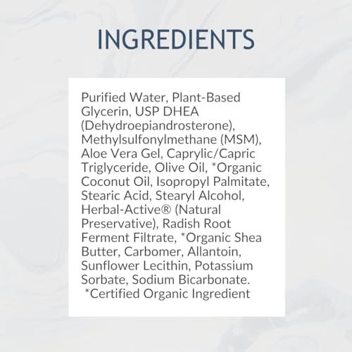 DHEA Cream 50mg for Women and Men, Maximum Strength Natural DHEA Cosmetic Formulation for Skin Hydration Balance, Pure, Non-GMO, Gluten-Free, Paraben-Free, Skin Cream 2-Month Supply (Unscented - 3oz)