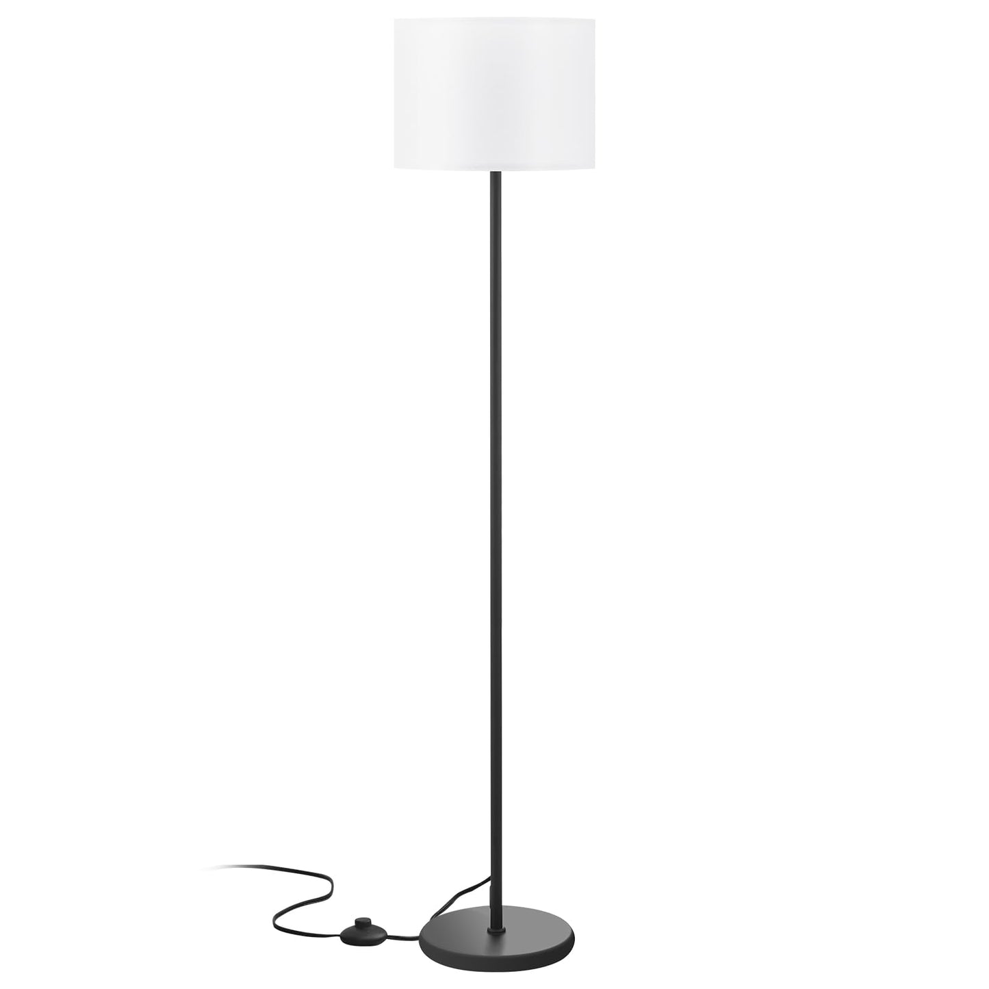 Modern Floor Lamp Simple Design with White Shade, Foot Pedal Switch, 60" Small Tall Lamps for Living Room Bedroom Office Dining Room Kitchen, Black Pole Lamp(Without Bulb)