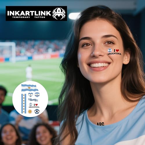 INKARTLINK 3 Sheets Argentina Flag Temporary Tattoos Waterproof & Realistic