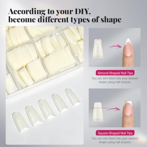 Krofaue 500pcs Clear French Half Cover Acrylic Nail Tips - 10 Sizes with Box