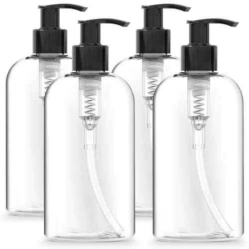 Bar5F 12-Ounce Empty Plastic Pump Bottle Dispenser for Soap, Lotion, Shampoo, Oil, Antiseptic, BPA-Free, Crystal-Clear, USA, 4-Pack
