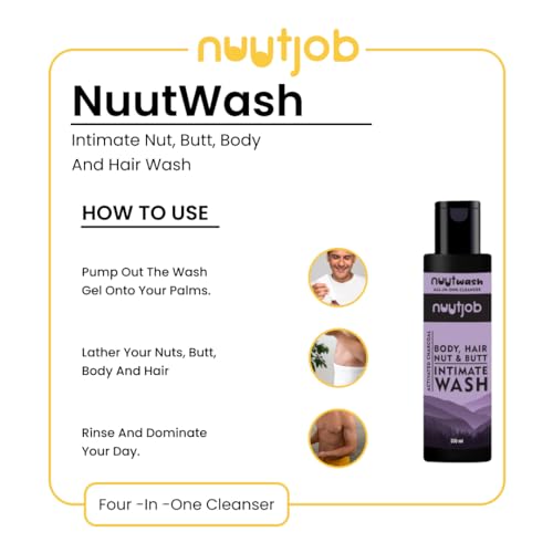 Nuutwash Activated Charcoal All in One Intimate Wash 6.7 Fl Oz | Intimate Nut, Butt, Body & Hair Wash | Ball Deodorant, Hygiene Wash | Natural Ingredients & Essential Oils | For Men-Boys