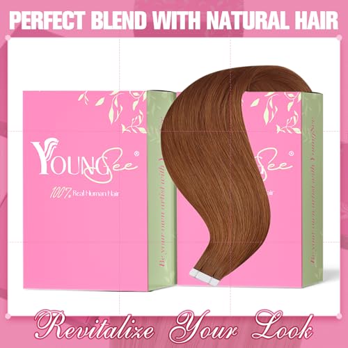 YoungSee Tape in Extensions Copper Human Hair Extensions Tape in 16 Inch Invisible Tape in Hair Extension for Women 20Pcs 50G
