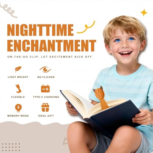 Hoxutym Brown Rechargeable Kids Book Light 1-Pack Dimmable Eye-Caring Reading Lamp