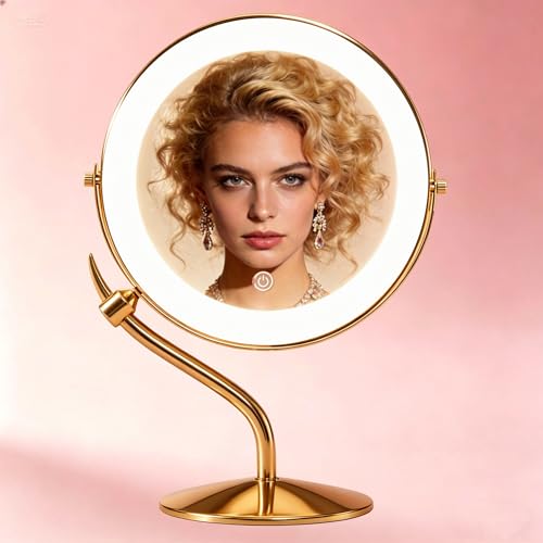 DEXHOM 9" Lighted Makeup Mirror - 1X/10X Magnification, 100 LEDs, Gold