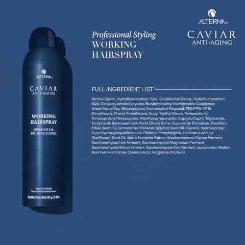 Alterna Caviar Anti-Aging Professional Styling Working Hair Spray | Ultra-dry, Brushable | Helps Control Frizz & Adds Shine | Sulfate Free | Nutmeg