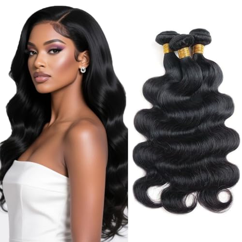 Human Hair Extensions Body Wave Bundles 22-26 Inch Natural Black 3 Pack 12A Brazilian