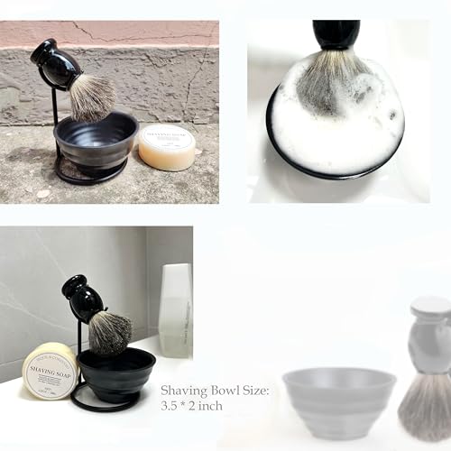 JEQUIL&CORENVEO Shaving Brush Set for Men, Pure Badger Hair Shaving Brush with Soap, Stand and Bowl