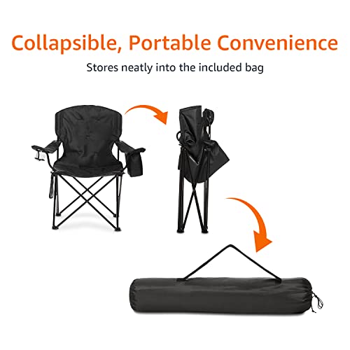 Amazon Basics Camping Chair for Beach, Picnics, Tailgates, Sports, X-Large, Padded, Black