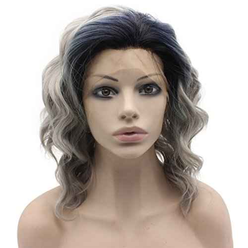 MX angel Shoulder Length Heat Friendly Synthetic Lace Front Stylish Ombre Gray Wig