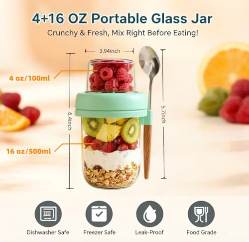 4 Pack Glass Overnight Oats Containers 20oz with Lids & Spoons