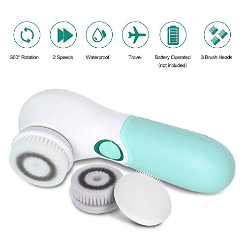 Electric Facial Cleansing Brush with 3 Heads & 2 Speeds