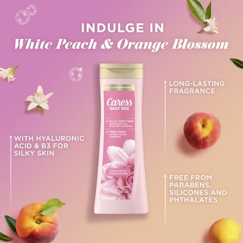 Caress Body Wash 2-Pack + Bar Soap, Daily Silk Bundle ??Bath & Shower Essentials for Silky Soft Skin, White Peach & Orange Blossom