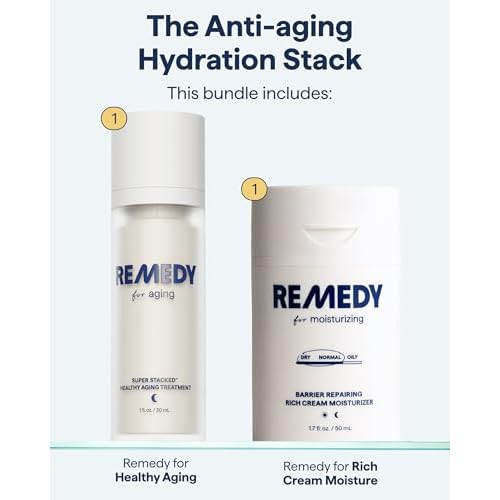 Remedy Anti-Aging Hydration Stack | 2-Piece Night & Day Routine | Healthy Aging Treatment & Rich Moisture Cream | Retinol, Ceramides, Peptides, Niacinamide | Created by Dermatologist Dr. Shah | Vegan