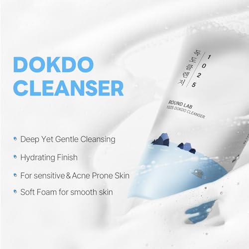 ROUND LAB 1025 Dokdo Cleanser 1.35 Fl Oz(Mini Travel Size), Low pH Facial Cleanser for Sensitive Skin, Rich Soft Bubbles for Deep Cleansing, Hydrating Face Wash with Deep Sea Water, Korean Skin Care