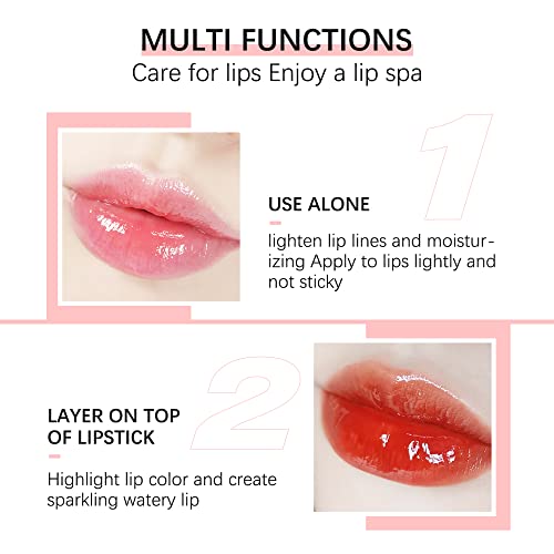 Hydrating/Moisturizing Lip Glow Oil Gloss Transparent Toot Lip Oil Tinted Non-Sticky Nourishing Long Lasting Repairing Lightening Lip Lines and Dry Lips Lip Care Products (PINK) 0.2 OZ