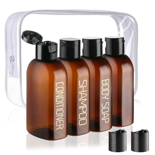 Cosywell 4-Pack 3.4 oz TSA Travel Bottles with Labels & Bag