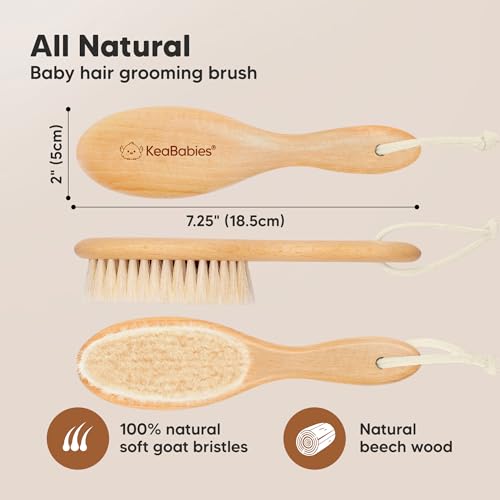 KeaBabies Walnut Oval Wooden Baby Hair Brush 7" for Toddler & Infant Cradle Cap