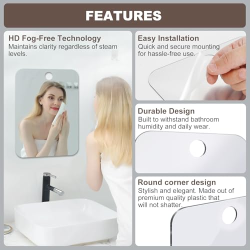 XL Fogless Shower Mirror - Anti-Fog Acrylic Wall Mount