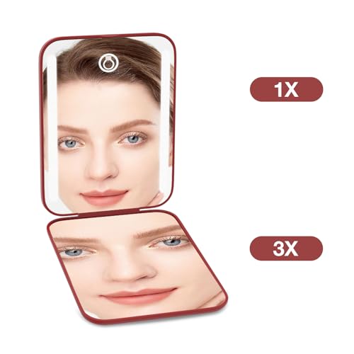 Kintion Rechargeable Pocket Mirror 1X/3X Magnifying LED Light