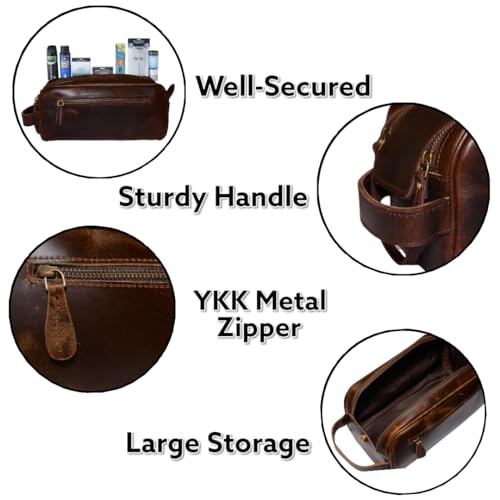 Leather Toiletry Bag for Men With Waterproof Lining, Grooming Travel Kit, Mens Toiletry Bag, Mens Leather Shaving Bag, Handcrafted Vintage Shaving Kit (Combo of 4 Items)