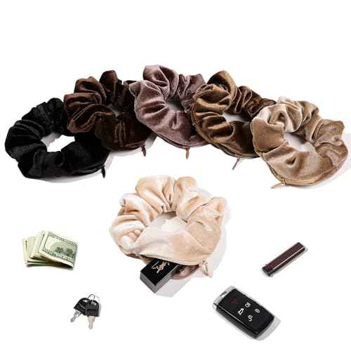 Pocket Scrunchies Hair Ties with Hidden Zipper Stash Scrunchy Ponytail Holder