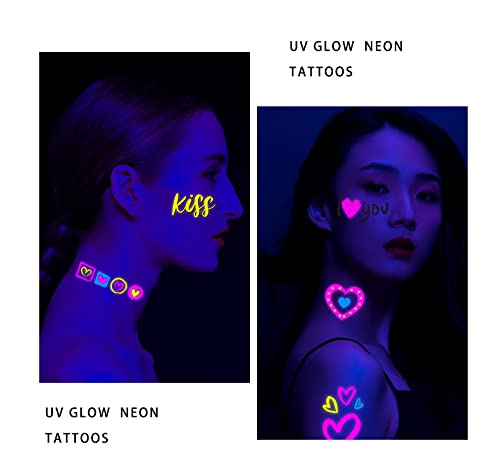 Glow in the Dark Heart Temporary Tattoos - Waterproof Neon