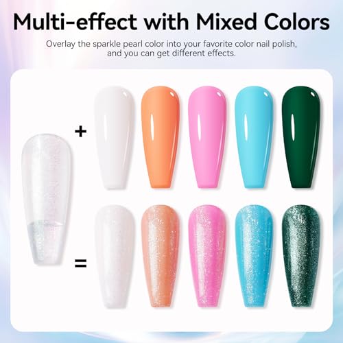 Nailshion Sparkle Pearl Chrome Nail Polish - Quick-Dry Glitter Top Coat 656-Sparkle Pearl
