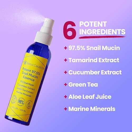 SeoulCeuticals Korean Face Mist 97.5% Snail Mucin Essence - K Beauty Skincare Facial Spray - Cucumber Extract + Marine Minerals + Green Tea + Aloe 4oz