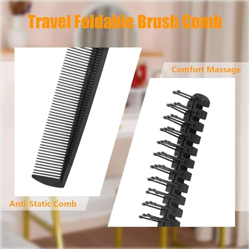3PCS Travel Foldable Anti-Static Hair Comb Set - Double Headed Hairdressing Tools for Men & Women - Black