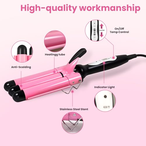 3 Barrel Ceramic Curling Iron for Natural Waves - Dual Voltage, 2 Temp Settings