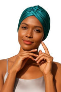 DAISYSILK Peacock Blue 22 Momme 100% Mulberry Silk Sleep Bonnet with Adjustable Tie