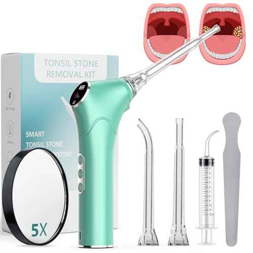 Electronic Vacuum Tonsil Stone Removal Kit - Tonsil Stone Remover with Built-in LED Light 3 Suction Mode - Fight Bad Breath Oral Irrigator 5X Magnifying Mirror for Stone Removal (Green)