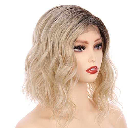Onedor Blonde Wavy Bob Synthetic Wig - 12" Lace Front