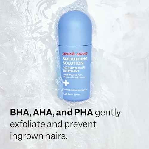 Peach Slices - Smoothing Solution Ingrown Hair Treatment (1.69 oz) - Smooth, Relieve, Soften Skin - 360 Roller - BHA, AHA, PHA, Niacinamide, Licorice - Vegan & Cruelty Free - Korean Skin Care & Beauty