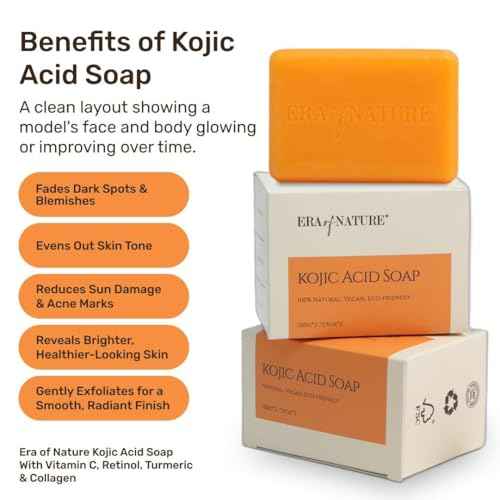 Era of Nature Turmeric Kojic Acid Soap with Vitamin C, Shea Butter & Essential Oils for Face and Body - 2 Pack - Helps Reduce the Look of Dark Spots ? Inner Thighs, Armpits, Bikini Area, Knees ? 200g