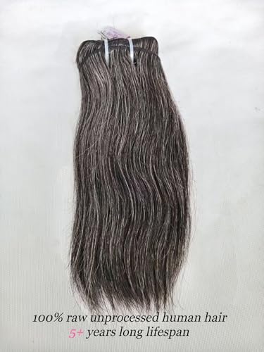 Clytie Raw Straight Salt and Pepper Gray Human Hair Bundle - 6IN