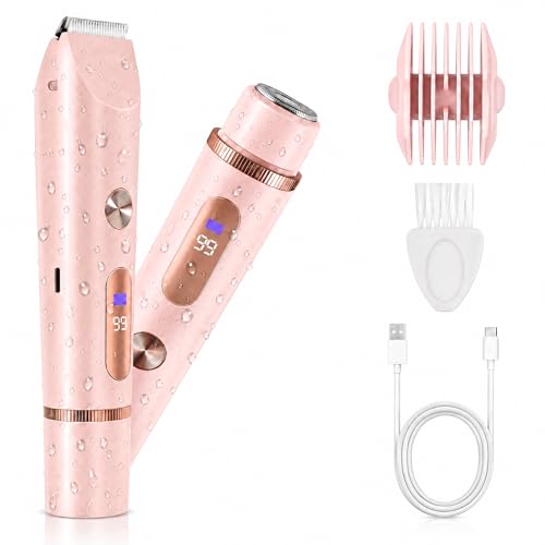AiooTisu Pink Painless Bikini Trimmer 2-in-1 Waterproof Electric Razor for Sensitive Skin