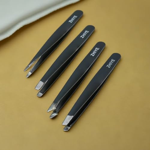 ZHIYE Professional Eyebrow Tweezers, 4 Pcs Stainless Steel Precision