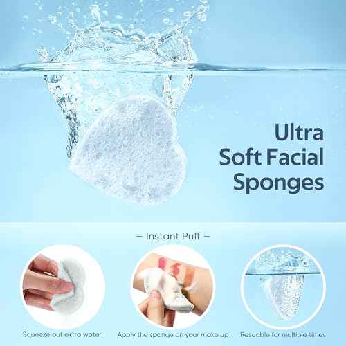 GAINWELL 50-Count Heart Shape Compressed Facial Sponges for Daily Facial Cleansing and Exfoliating, 100£¥ Natural Cosmetic Spa Sponges for Makeup Remover, White