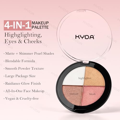 KYDA 4-in-1 Face & Eye Makeup Palette with Highlighter, Blush & Shimmer