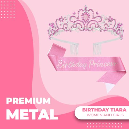 Pink Birthday Tiara and Crown with Sash for Women