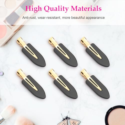 D 8 Pcs Hair Clips - No Crease Hair Clips - Flat Makeup Clips for Women and Girls - Creaseless Hair Clips for Hairstyling Bangs Salon Rose Gold Handle - Black