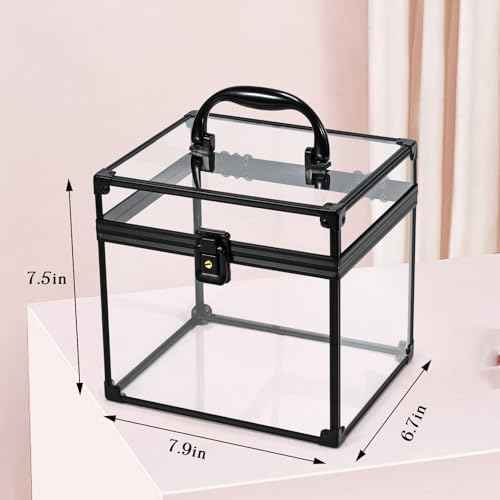 Costravio Clear Makeup Case Crown Box Toiletry Organizer Case Transparent Train Case with Latches Travel Artists Display Case for Vanity Bathroom Counter Dresser Craft Toys Case Makeup Tools Box