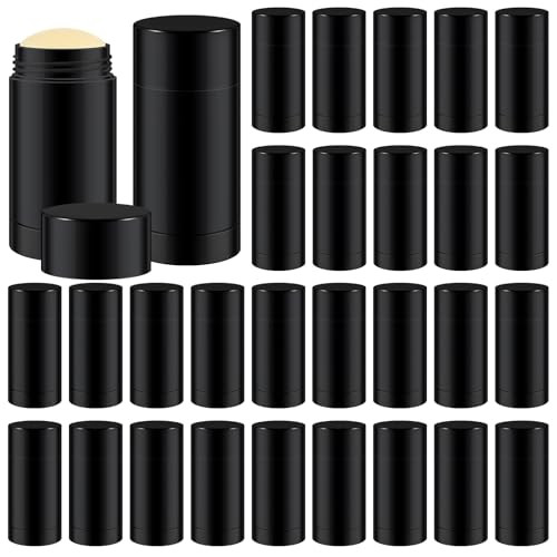 30 Pcs Empty Deodorant Containers Twist up Filling Stick Plastic Deodorant Container Refillable Bottles Bottomfill Round Lip Balm Tubes for Homemade DIY Lipstick Crayon(75 ml,Black)