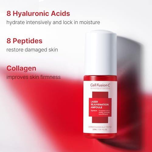 Cell Fusion C Laser Rejuvenation Ampoule, 8 Peptides, Hyaluronic Acid & Collagen, Fine Lines, Dry Skin, Soothing & Hydrating Serum, For Youthful Complexion,1.01 fl.oz