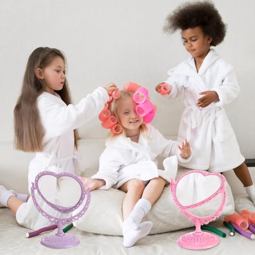 8 Pcs Heart Mirror Purple Pink Heart Shaped Mirror Spa Party Supplies for Girls Makeup Spa Birthday Party Favors